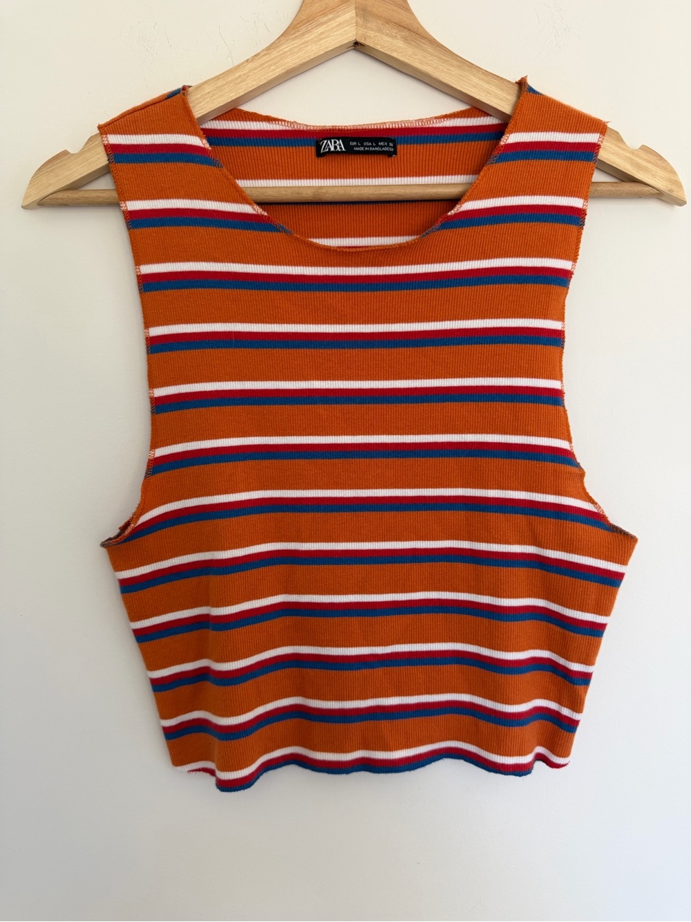 Zara Orange Striped Cropped Ribbed Tank